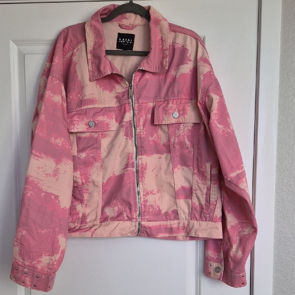 Boohoo Other - BoohooMan Pink Tie-Dye Jean Jacket